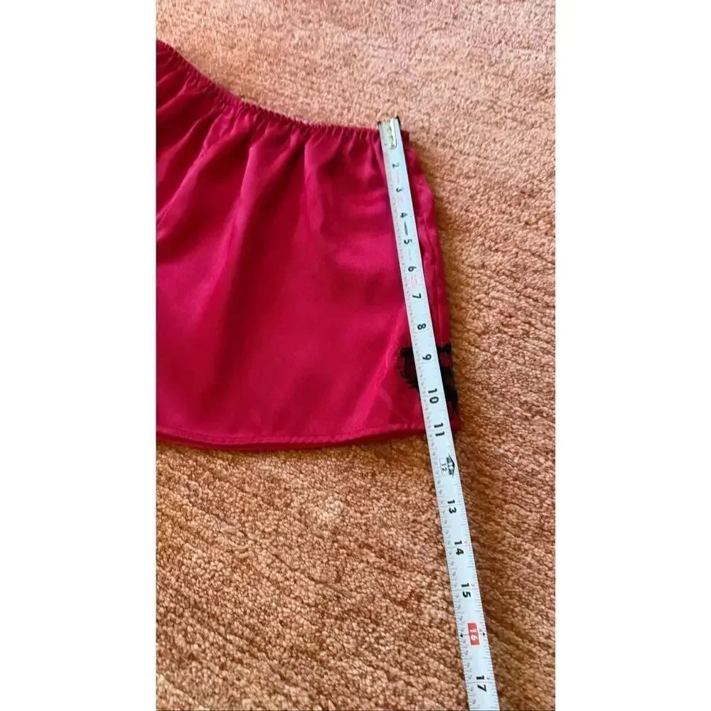 Red Satin Sleep Shorts Heart Embroidery Lingerie Size S